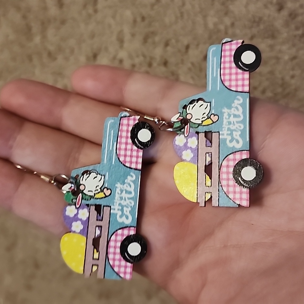 Easter Bunny Truck Keychain Set - Blue and Pink